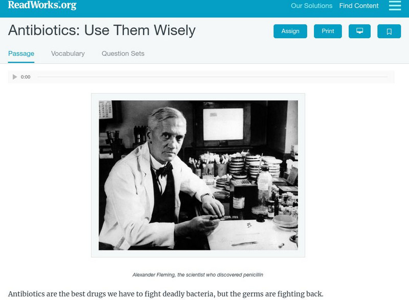 Read Works: Antibiotics: Use Them Wisely Article