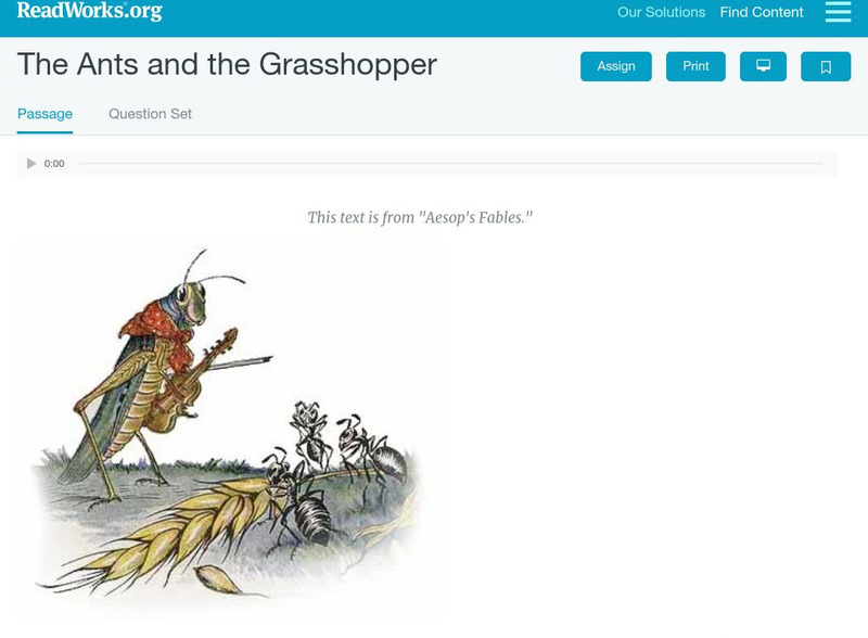 Read Works: The Ants and the Grasshopper Primary