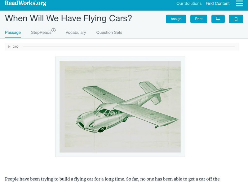Read Works: When Will We Have Flying Cars? By Linda Ruggieri Article Read Works: When Will We Have Flying Cars? By Linda Ruggieri Article