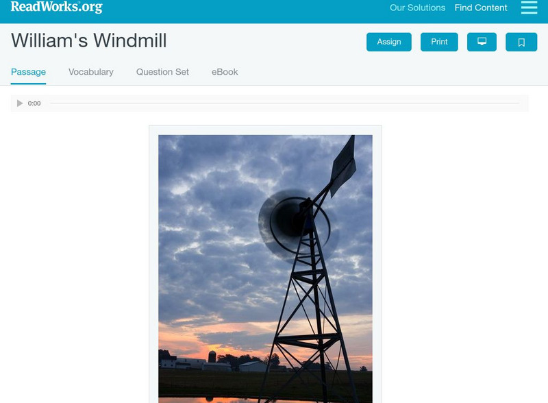 Read Works: William's Windmill by Kate Paixao Article Read Works: William's Windmill by Kate Paixao Article