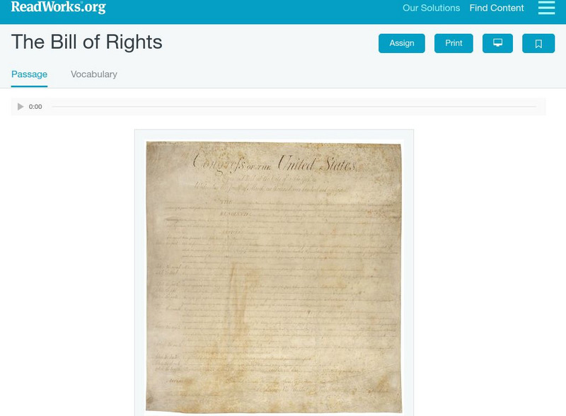 Read Works: Passages: "The Bill of Rights" Unit Plan Read Works: Passages: "The Bill of Rights" Unit Plan