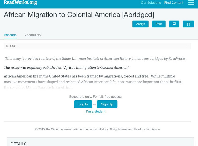 Read Works: Passages: Olaudah Equiano Unit Plan Read Works: Passages: Olaudah Equiano Unit Plan