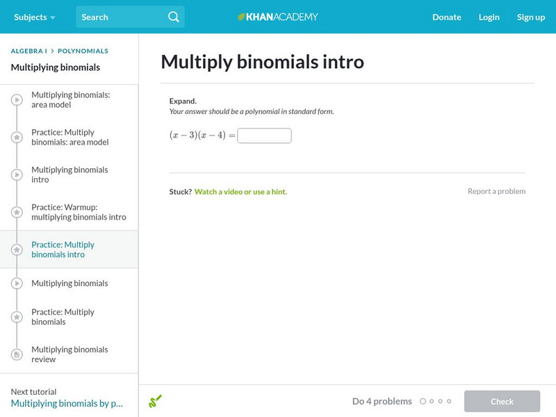 Khan Academy: Multiply Binomials Intro Unit Plan