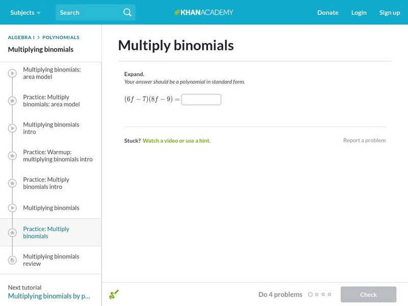 Khan Academy: Multiply Binomials Unit Plan