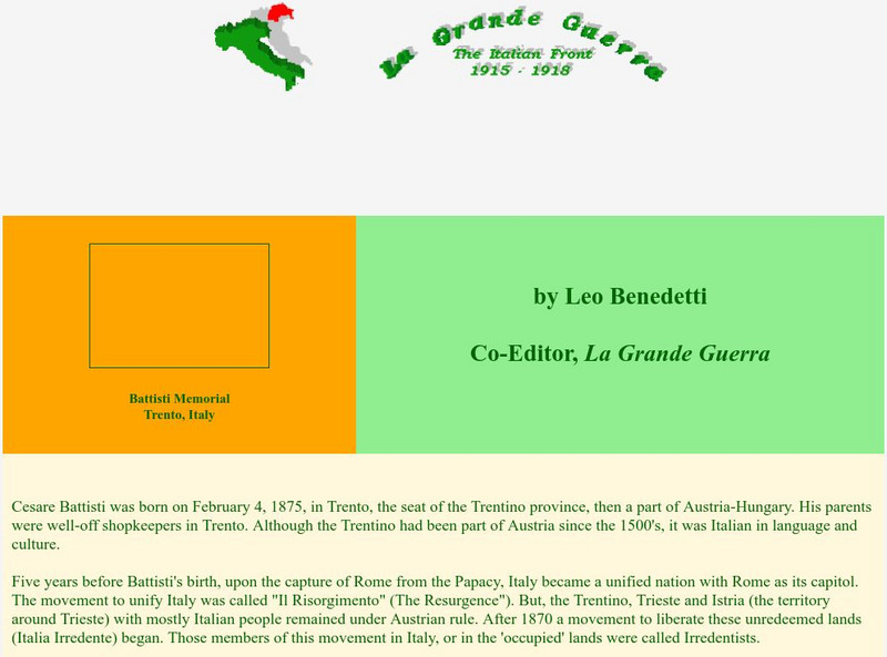 Worldwar1.com: Great War Society: Cesare Battisti: Italian Patriot, Hero, Martyr Handout