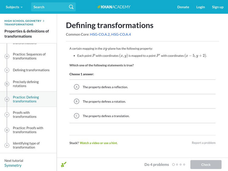 Khan Academy: Defining Transformations Unknown Type