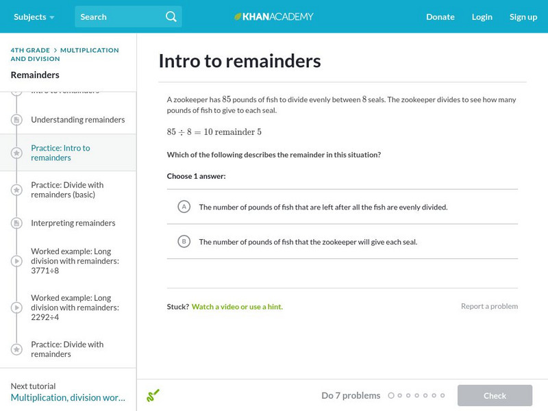 Khan Academy: Intro to Remainders Unit Plan