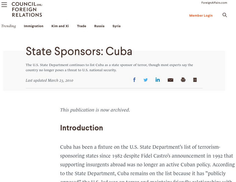 Council on Foreign Relations: Cuba Article