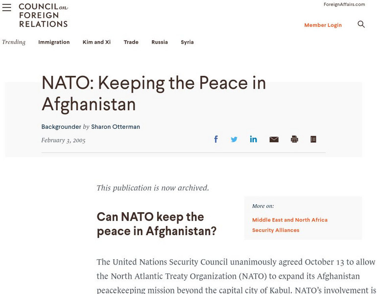 Council on Foreign Relations: Nato: Keeping the Peace in Afghanistan Interactive Council on Foreign Relations: Nato: Keeping the Peace in Afghanistan Interactive
