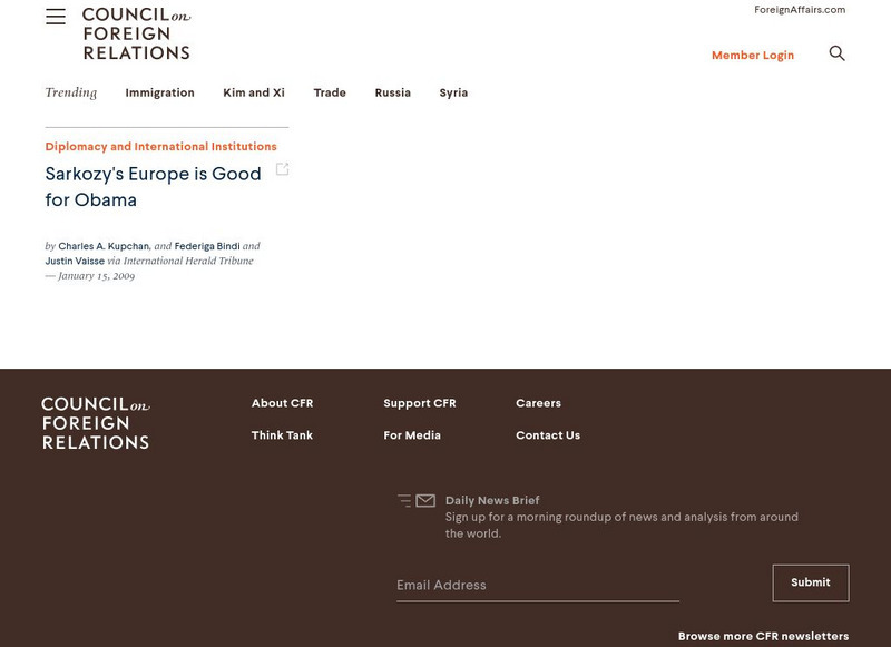 Council on Foreign Relations: Sarkozy's Europe Is Good for Obama Article Council on Foreign Relations: Sarkozy's Europe Is Good for Obama Article