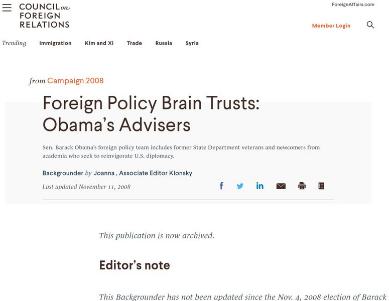 Foreign Policy Brain Trust: Obama's Advisers Website Foreign Policy Brain Trust: Obama's Advisers Website