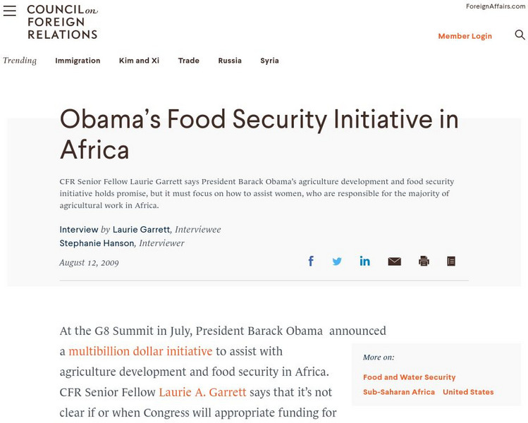 Council on Foreign Relations: Obama's Food Security Initiative in Africa Primary Council on Foreign Relations: Obama's Food Security Initiative in Africa Primary