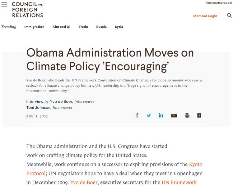 Council on Foreign Relations: Obama Moves on Climate Policy Primary Council on Foreign Relations: Obama Moves on Climate Policy Primary