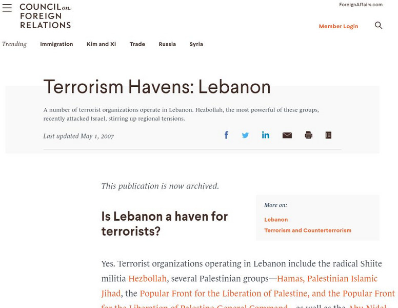 Terrorism Havens: Lebanon Article Terrorism Havens: Lebanon Article