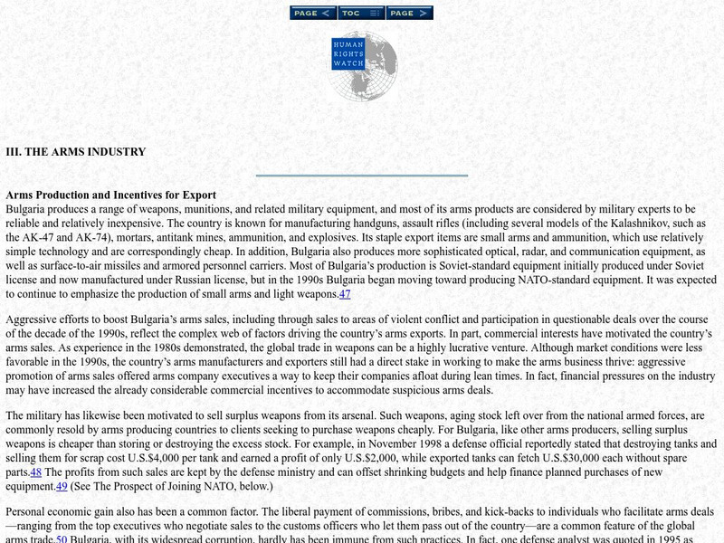 Human Rights Watch: Bulgaria: The Arms Industry Article Human Rights Watch: Bulgaria: The Arms Industry Article