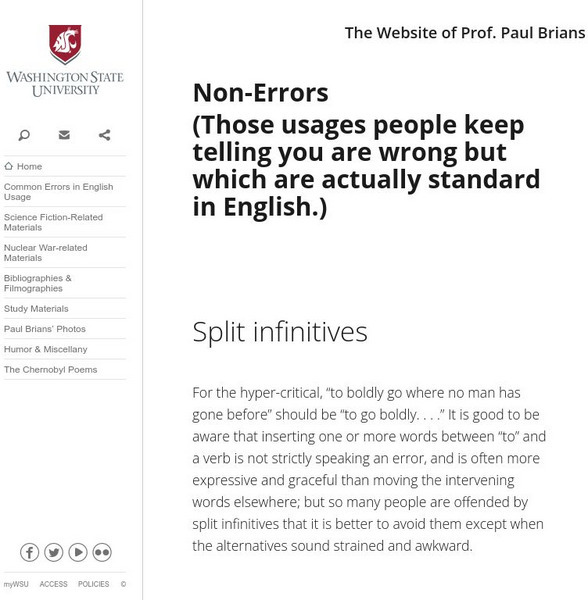 Washington State University: Common Errors in English: Non Errors Handout