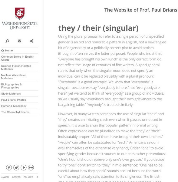 Washington State University: They and Their (Singular) Handout Washington State University: They and Their (Singular) Handout