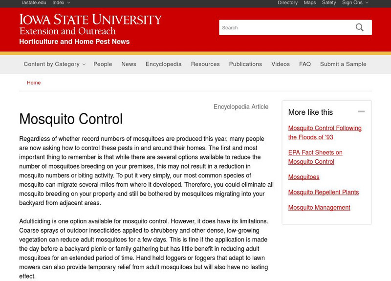 Iowa State University: Iowa Insect Information Notes Mosquitoes Handout