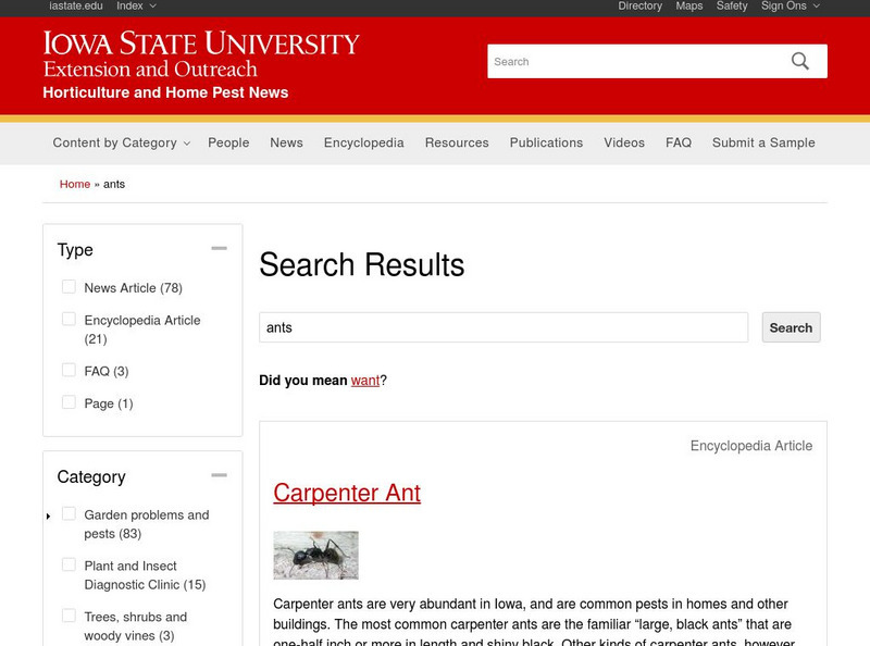 Iowa State University: Iowa Insect Information Notes Ants Handout