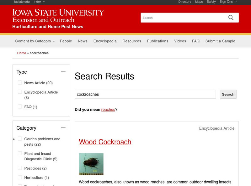 Iowa State University: Iowa Insect Information Notes Cockroaches Handout Iowa State University: Iowa Insect Information Notes Cockroaches Handout