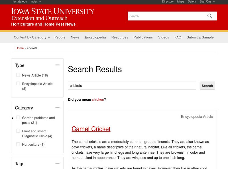 Iowa State University: Iowa Insect Information Notes Crickets Handout