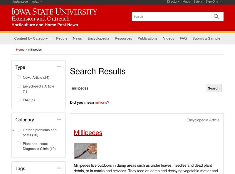 Iowa State University: Iowa Insect Information Notes Millipedes Handout