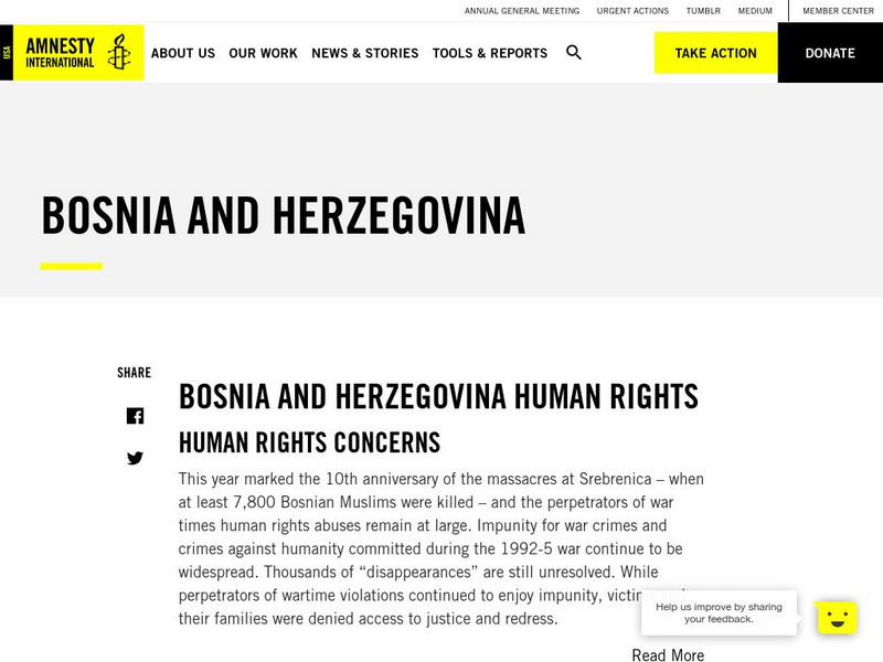 Amnesty International: Bosnia and Herzegovina Human Rights Handout Amnesty International: Bosnia and Herzegovina Human Rights Handout
