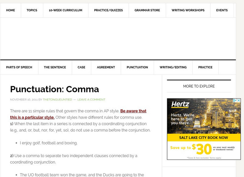 University of Oregon the Tongue Untied: Punctuation: Comma Handout University of Oregon the Tongue Untied: Punctuation: Comma Handout