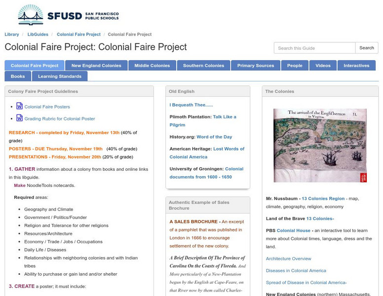 San Francisco Unified School District: Colonial Faire Project Website San Francisco Unified School District: Colonial Faire Project Website