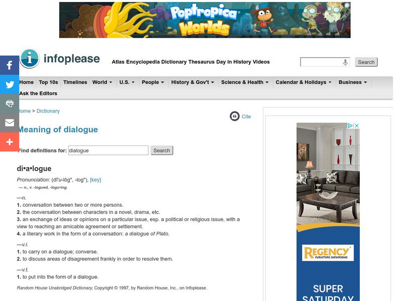 Infoplease: Dictionary: Meaning of Dialogue Handout Infoplease: Dictionary: Meaning of Dialogue Handout