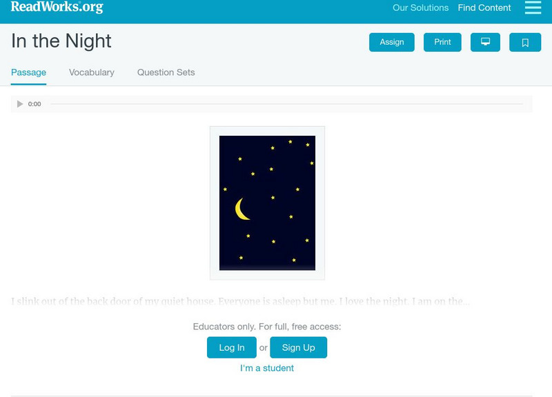 Read Works: In the Night Activity Read Works: In the Night Activity