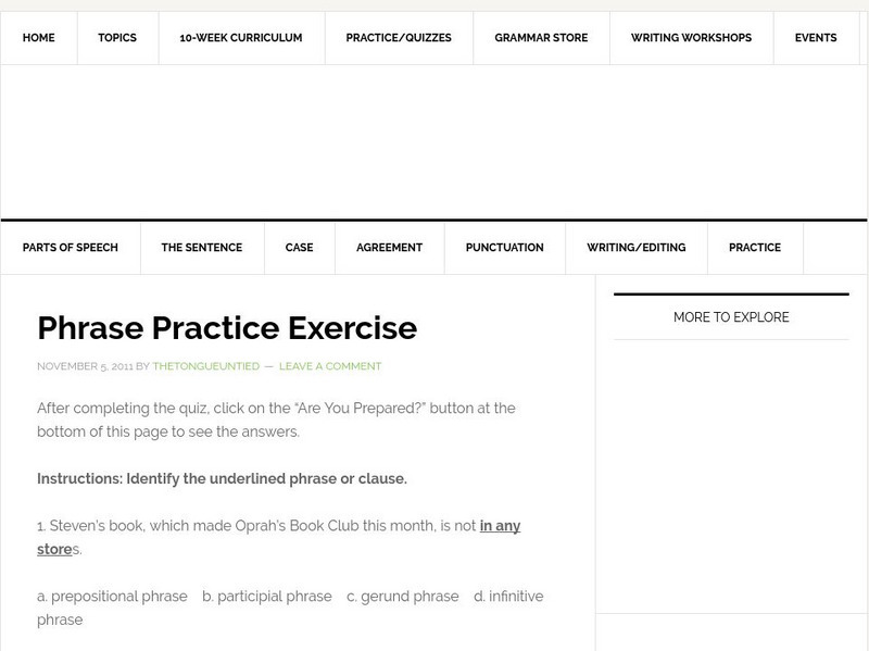 The Tongue Untied: Phrase Practice Exercise Unknown Type The Tongue Untied: Phrase Practice Exercise Unknown Type