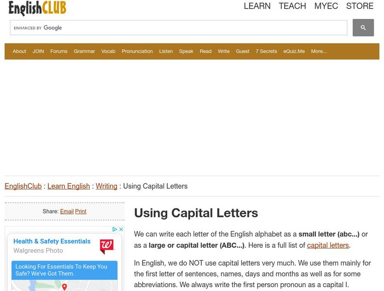 English Club: Using Capital Letters Unit Plan