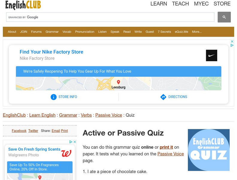 English Club: Learn English: Verbs: Voice: Active or Passive Quiz Handout English Club: Learn English: Verbs: Voice: Active or Passive Quiz Handout