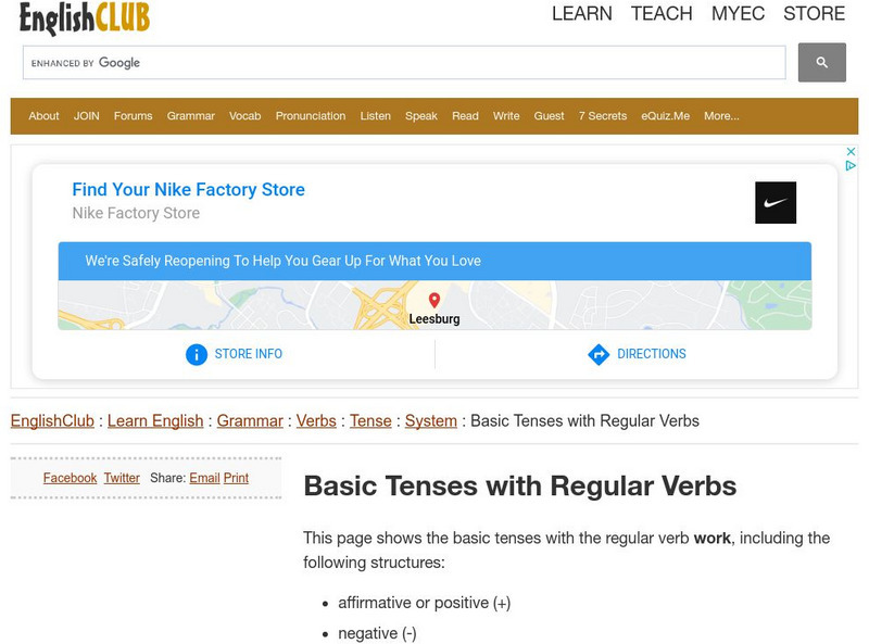 English Club: Basic Tenses: Regular Verbs Article English Club: Basic Tenses: Regular Verbs Article