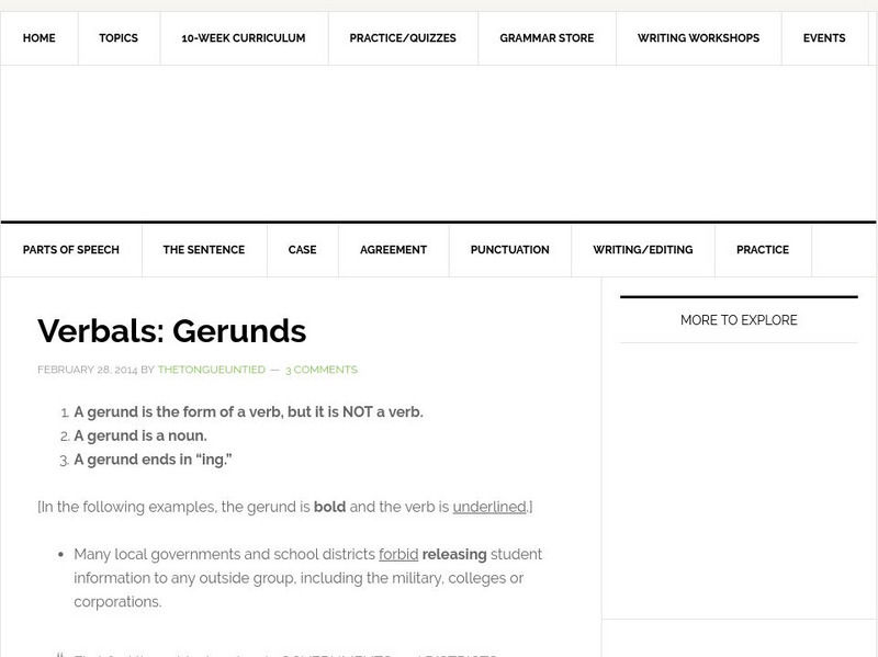 The Tongue Untied: Verbals: Gerunds Handout The Tongue Untied: Verbals: Gerunds Handout