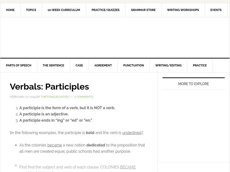 The Tongue Untied: Verbals: Participles Handout The Tongue Untied: Verbals: Participles Handout