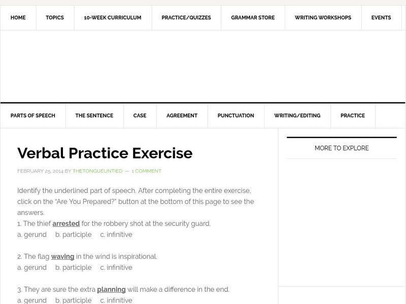 The Tongue Untied: Verbal Practice Exercise Unknown Type The Tongue Untied: Verbal Practice Exercise Unknown Type