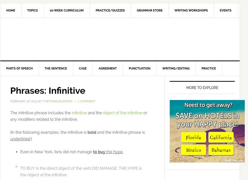 The Tongue Untied: Phrases: Infinitive Handout The Tongue Untied: Phrases: Infinitive Handout