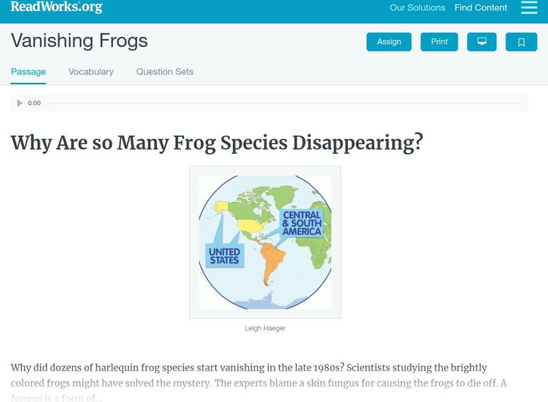 Read Works: Vanishing Frogs Activity Read Works: Vanishing Frogs Activity