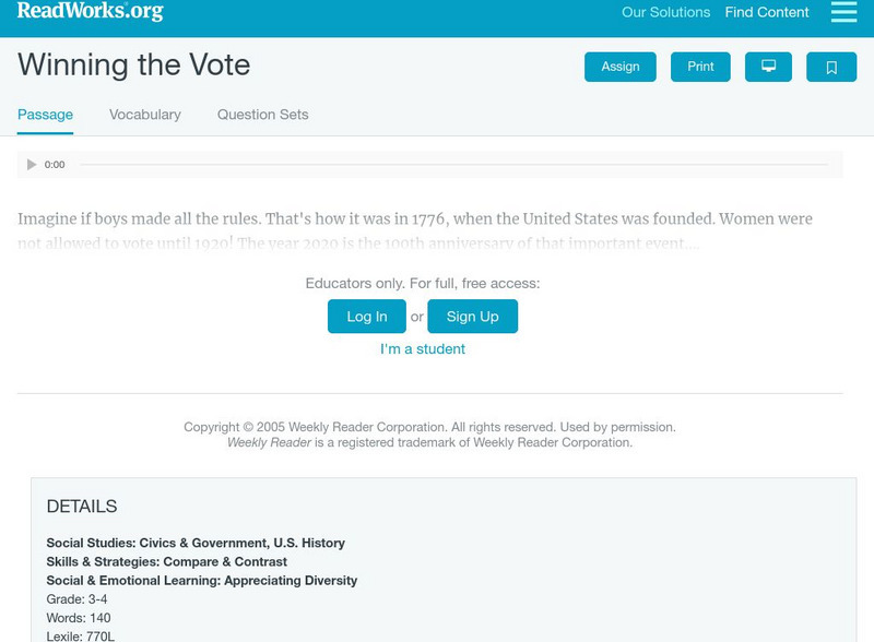 Read Works: Winning the Vote Activity Read Works: Winning the Vote Activity