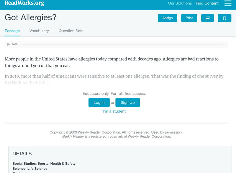 Read Works: Got Tissues? Activity Read Works: Got Tissues? Activity
