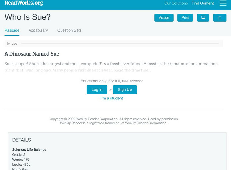Read Works: Who Is Sue? Activity Read Works: Who Is Sue? Activity