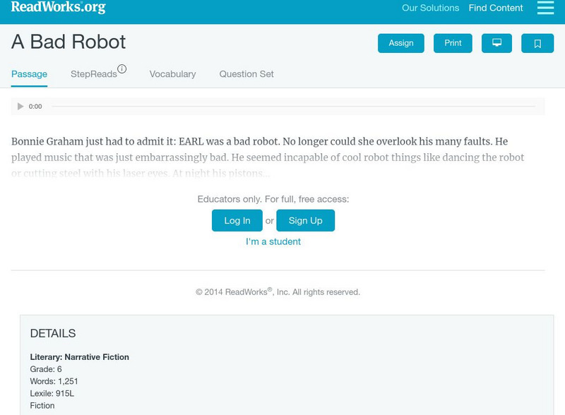 Read Works: A Bad Robot Activity