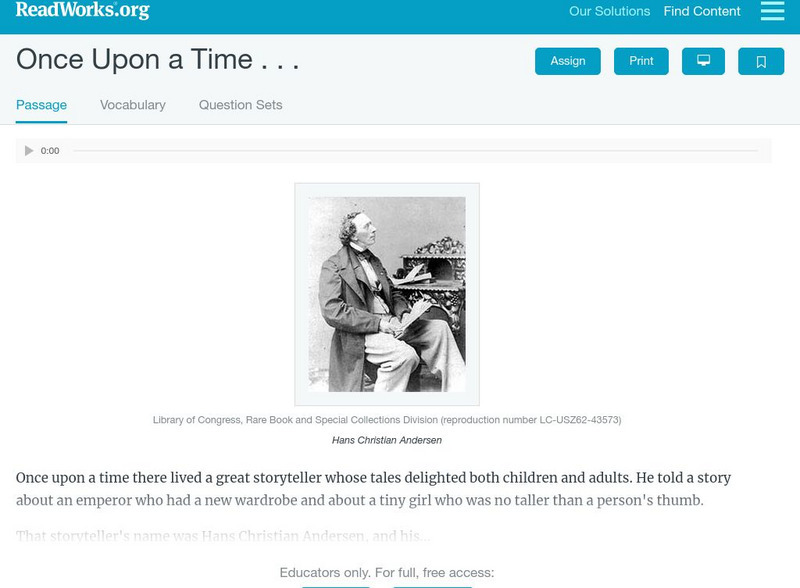 Read Works: Once Upon a Time Activity Read Works: Once Upon a Time Activity
