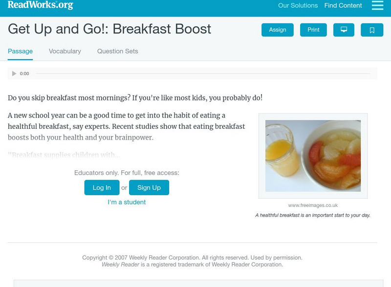 Read Works: Get Up and Go Activity