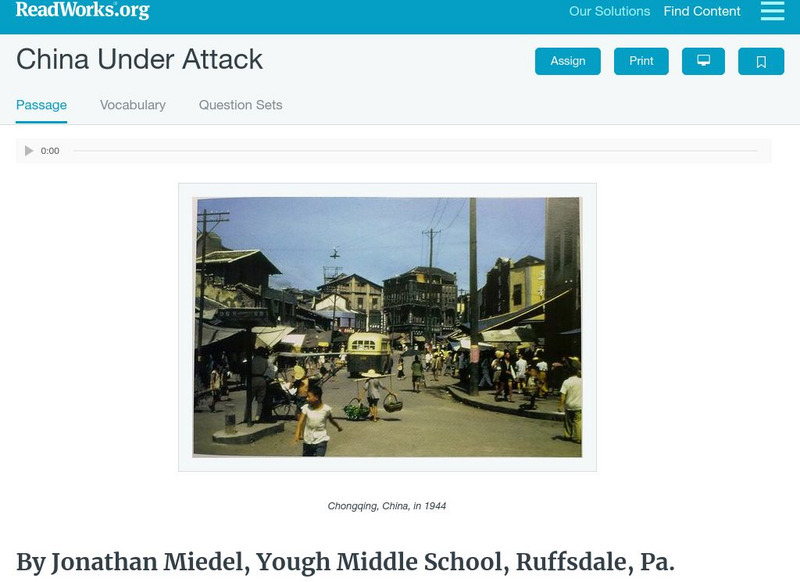 Read Works: China Under Attack Activity Read Works: China Under Attack Activity