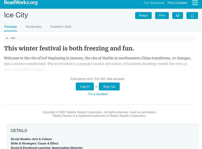 Read Works: Ice City Activity Read Works: Ice City Activity