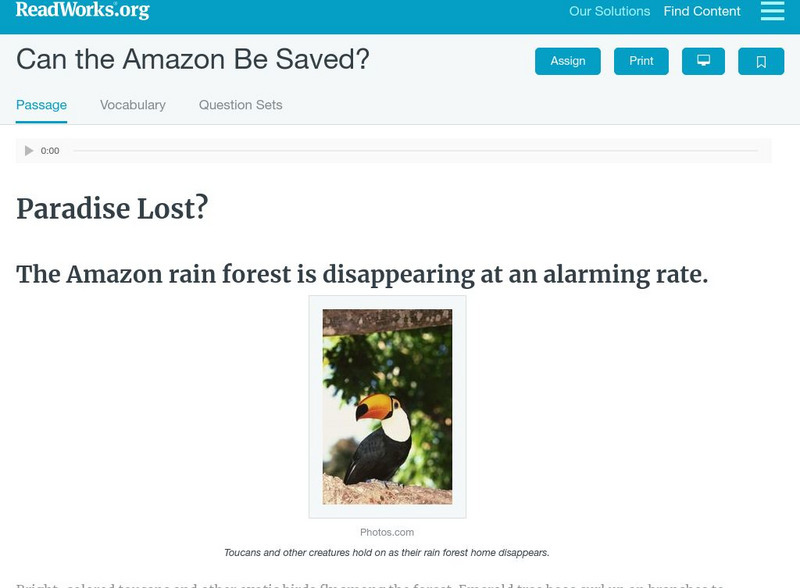 Read Works: Can the Amazon Be Saved? Activity Read Works: Can the Amazon Be Saved? Activity