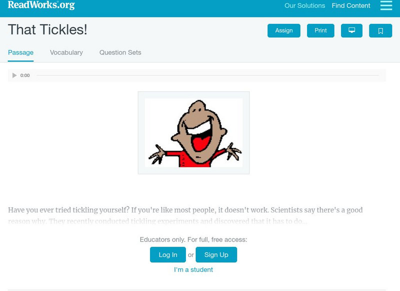Read Works: That Tickles! Activity Read Works: That Tickles! Activity